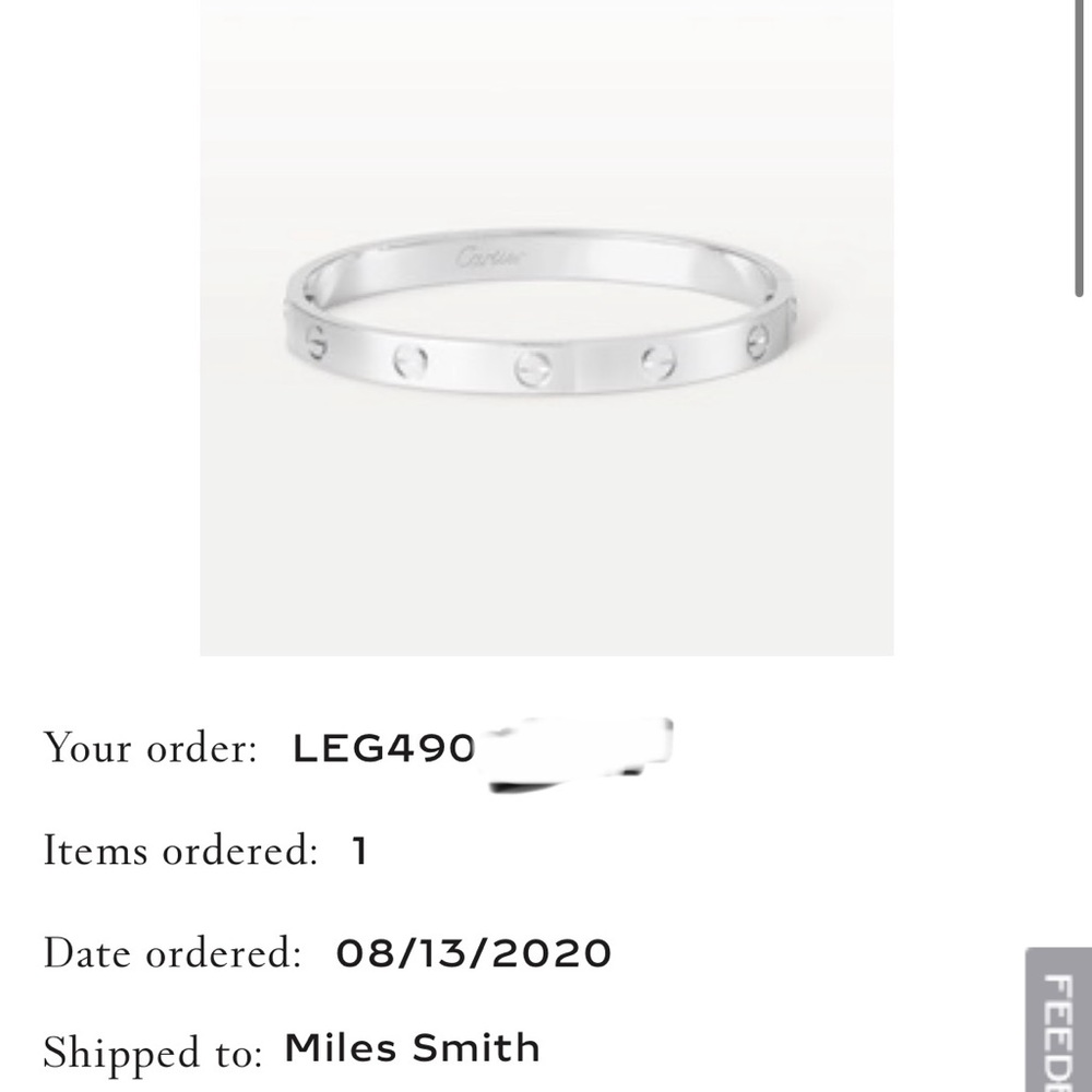 Cartier Love Bracelet White Gold Size 20